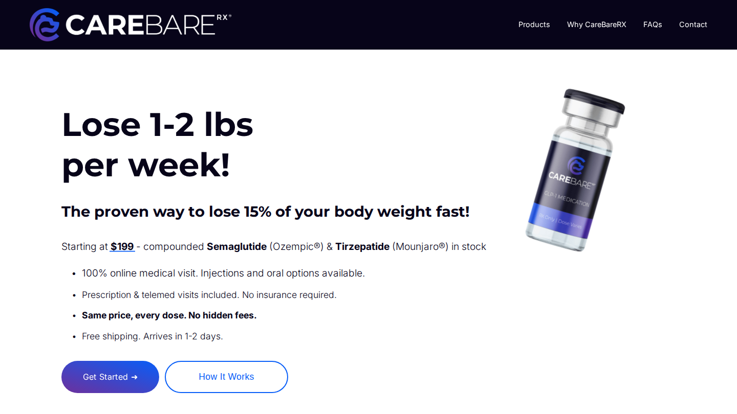 CareBareRX Homepage — Telehealth Wellness Platform
